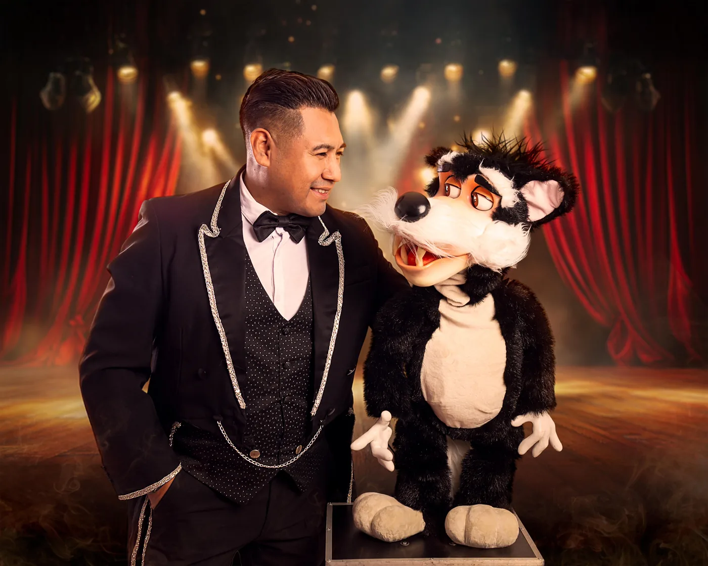 Mago Eikim con su personaje de ventriloquia